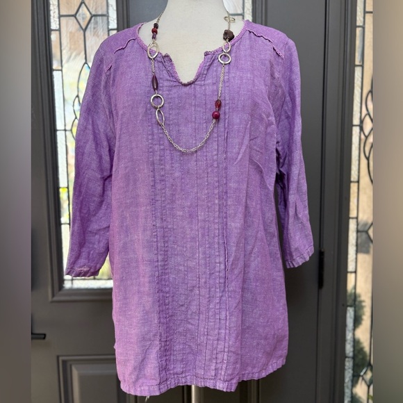 Eddie Bauer Purple 3/4 Sleeve Linen Blend Pintuck Tunic Top Size 2X - Picture 2 of 9